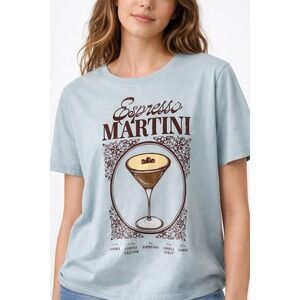 Lucky Brand Espresso Martini Tee Womens XXL Blue Graphic Cocktail Shirt NEW